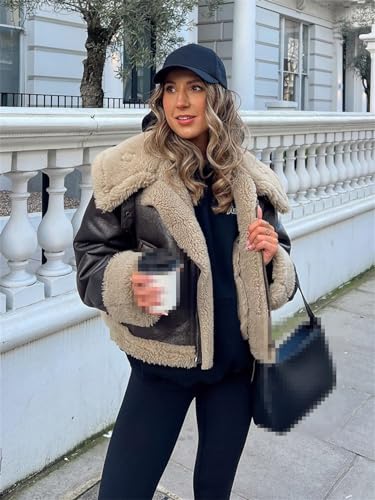 ERFMFKL Women's Faux Leather Lambs Leather Jacket Short Wool Zipper Jacket Warm Thick Outwear2