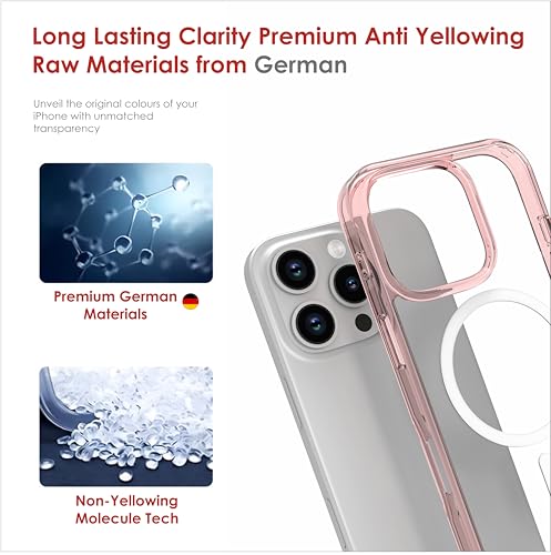 Image of for iPhone Case 16 Pro with Mag-Safe, [Anti-Yellowing Technology] [Military Grade Drop Protection] Shockproof Slim Hybrid Phone Case for iPhone 16 Pro - Crystal Pink