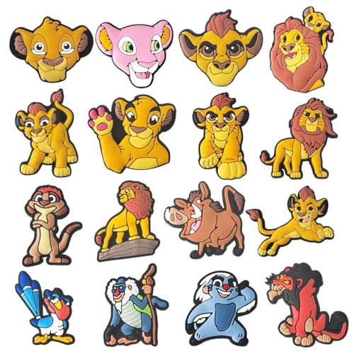 Yangsiw 16 Pcs The Lion King Shoe Charms Clog Decoration PVC Shoes Decorations Miner Shoe Buckles Cartoon Anime Game Charms Shoe Accessories for Mens Womens Party Birthday