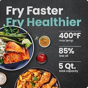 Chefman TurboX 4-in-1 Air Fryer, 5-Quart Airfryer for Extra Crispy Chicken, Fries, Wings, and More, Air Fry, Bake, Reheat, and Frozen Functions, Digital Touch Controls, Dishwasher Safe - Gray — photo 2 of 6