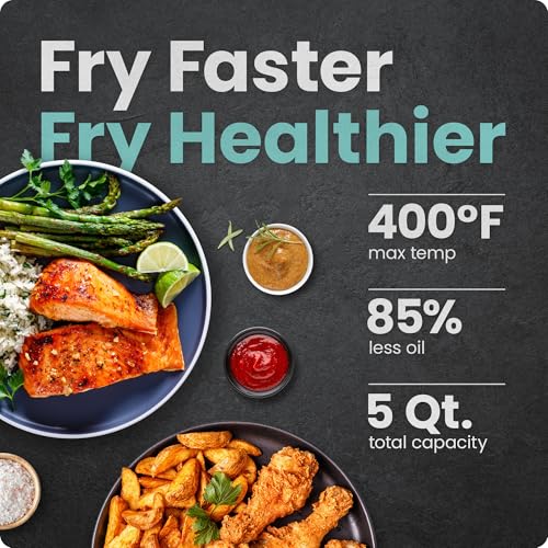 Chefman TurboX 4-in-1 Air Fryer, 5-Quart Airfryer for Extra Crispy Chicken, Fries, Wings, and More, Air Fry, Bake, Reheat, and Frozen Functions, Digital Touch Controls, Dishwasher Safe - Gray