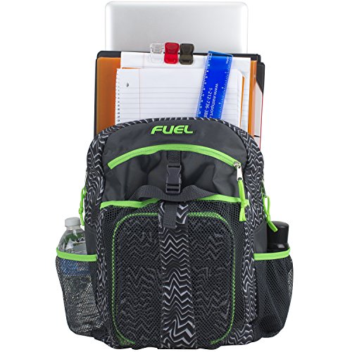 Fuel Backpack With Lunch Box Combo – 18.5” Two Compartment Water Resistant Durable Adjustable Straps With Side Water Bottle Pockets 2 In 1 Set – Green Waves #TOP4
