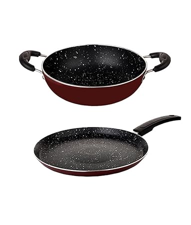 HOMETALES Non Stick Cookware Set of 2 (23cm Kadai - 2200ml / 25cm Flat Tawa), Thickness - 2.5mm Thickness