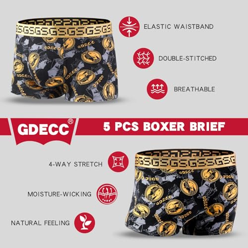 Men’s Underwear Boxer Brief Black & Gold Mixed Color Breathable Soft Comfortable Cotton Stretch Front Underpants for Men 5PCS2