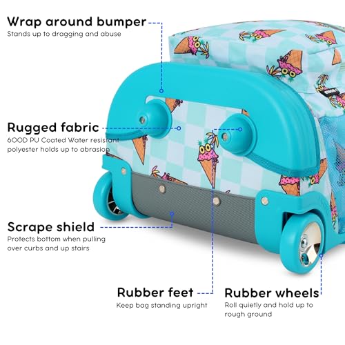 Image of J World Sunrise Kids Rolling Backpack with Wheels for Girls Boys, Roller Bookbag for School, 18 x 13 x 9 Inches, Ice Cone