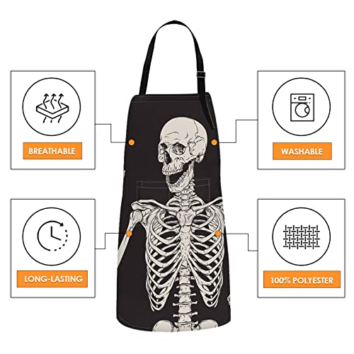 Britimes Apron Home Kitchen Cooking Baking Gardening For Women Men With Pockets Skeleton Rock Skull Halloween Happy 32X28 Inch #TOP2