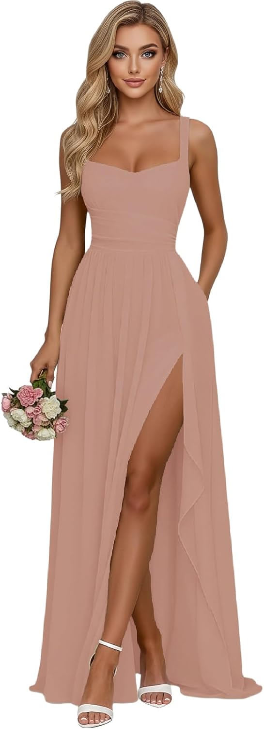 Bridesmaid Maxi Dress Elegant Chiffon Wedding Guest 2026 A Line Prom Cocktail Gown TP999
