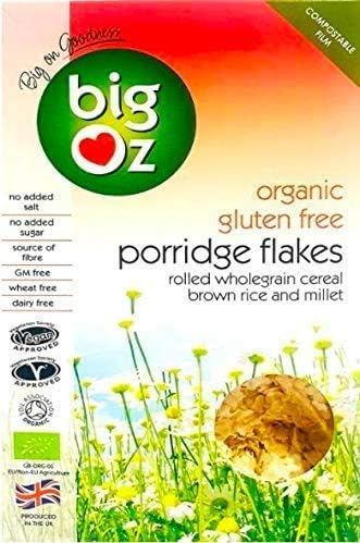 Big Oz Organic Gluten Free Porridge Flakes Rolled Wholegrain Cereal Brown Rice and Millet 500g (Pack of 5)