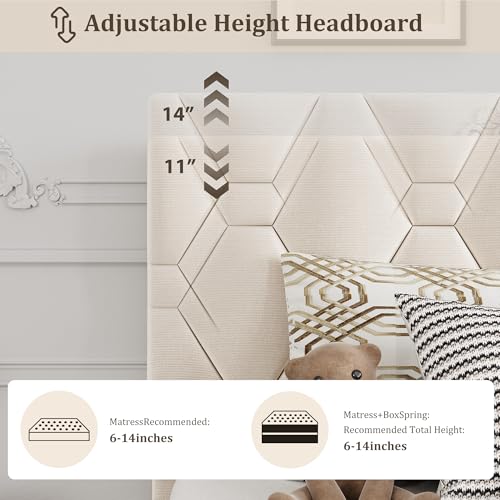 GAOMON Beige Twin XL Bed Frame with Upholstered Headboard, Heavy-Duty Platform Bed Frame with Strong Wood Slats, No Box Spring Needed/Noise Free/Easy Assembly by GAOMON - Image 5