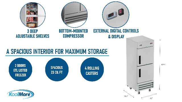 Image of KoolMore RIR-1D-SSHD Commercial Stainless-Steel Reach-in Refrigerator with Half Door Access for Restaurant, Cafe, and Cold Food Storage, Large 23 Cu. Ft. Capacity, Heavy Duty Kitchen Use, 2, Silver