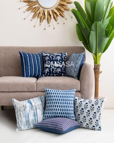 Image of Handprinted Cotton Cushion Covers 16x16 Inch - Set of Assorted Decorative Throw Pillow Covers for Sofa, Bed, Living Room - Soft & Washable Boho Ethnic Prints (Pack of 3)