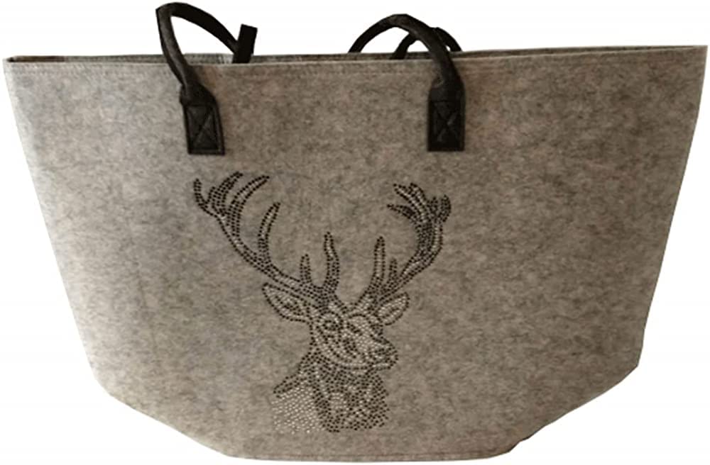 Filztasche Renate XL hellgrau Hirschkopf Glitzersteine 65x42x30 cm