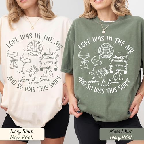 NAZENTI Custom Wedding Toss Shirt, Personalized Bridal Party Gifts, Funny Wedding Guest Gift, Love was in The Air Weekend Tee4