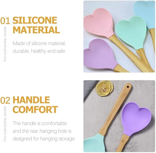 Miniatura 9 de Espátula en forma de corazón, 4 cucharas de madera de silicona en forma de corazón, cuchara de cocina para revolver, cuchara de mezcla, espátula de