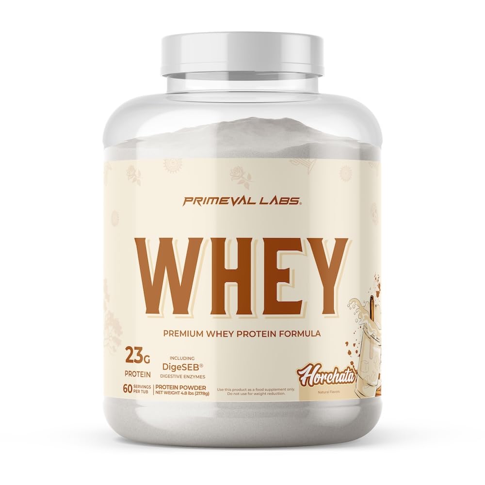 Primeval Labs Whey Protein | Pure Whey Protein Concentrate | for Muscle Growth & Recovery | Easy to Mix Formula | Horchata | 60 Servings