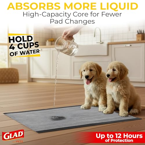 Image of Glad for Pets Extra Large Charcoal Training Pads for Dogs and Puppies, Activated Carbon Odor Control, 6-Layer Absorbent Leak-Proof Pee Pads with Pheromone Attractant, 28 x 30 in, 30 Count
