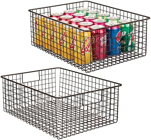 mDesign Set of 2 Wire Storage Baskets - Stylish & Flexible Wire Basket - Compact Wire Bin with Handles - Multi-Purpose Metal Basket for Kitchens, Bathrooms and Other Rooms - Matte Black