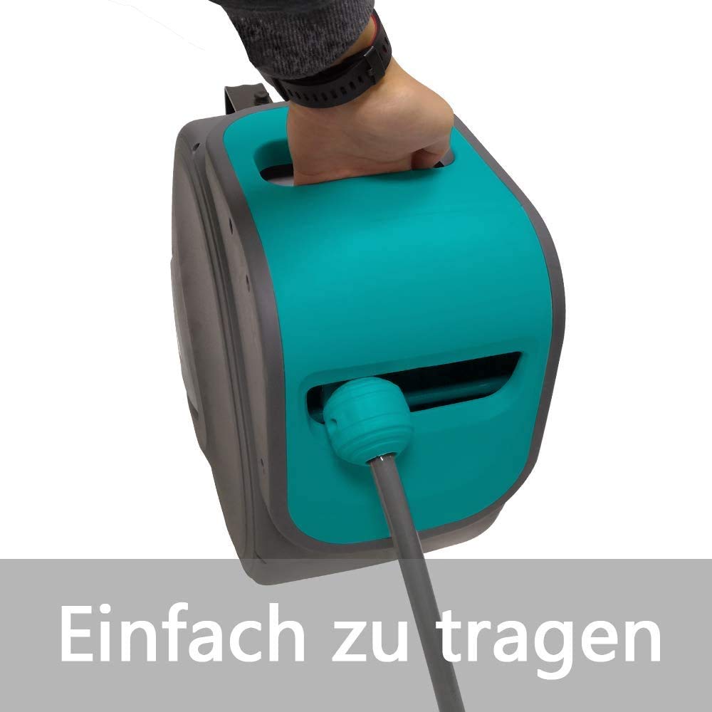 UISEBRT 20m Druckluftschlauch Aufroller Schlauchtrommeln Druckluft Automatik Schlauchaufroller mit Schnellkupplung Wandschlauchhalter Grau