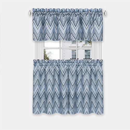 Achim Home Furnishings, Ice Blue Avery Window Curtain Tier Pair and Valance Set, 58