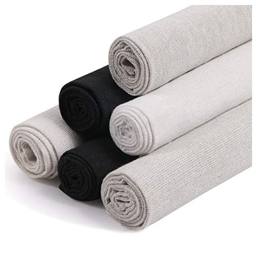Linen Needlework Fabric, Kissbuty 6 PCS Linen Fabric Cloth for Garment Craft Flower Pot Decoration Embroidery Cross Stitch Cloth, 19.6 by 19.6 Inch (White,Beige and Black)