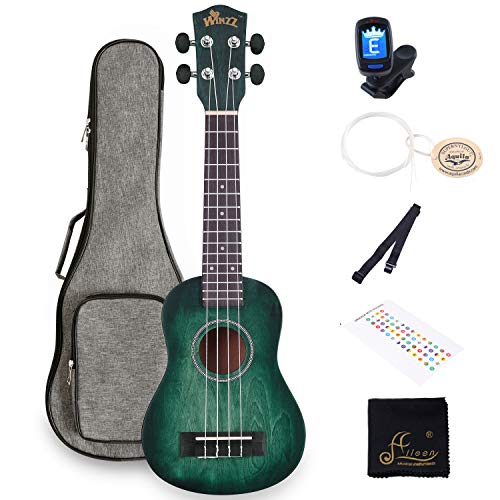 WINZZ 21 Inches Soprano Ukulele Vintage Hawaiian with Bag, Tuner, Strap, Extra Strings