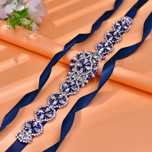 Ladies Dress Belt Navy Blue Rhinestone Handmade Decoration Party Party Party Party Walk Bridesmaid Dress Belt Wedding Female Guest Accessories3