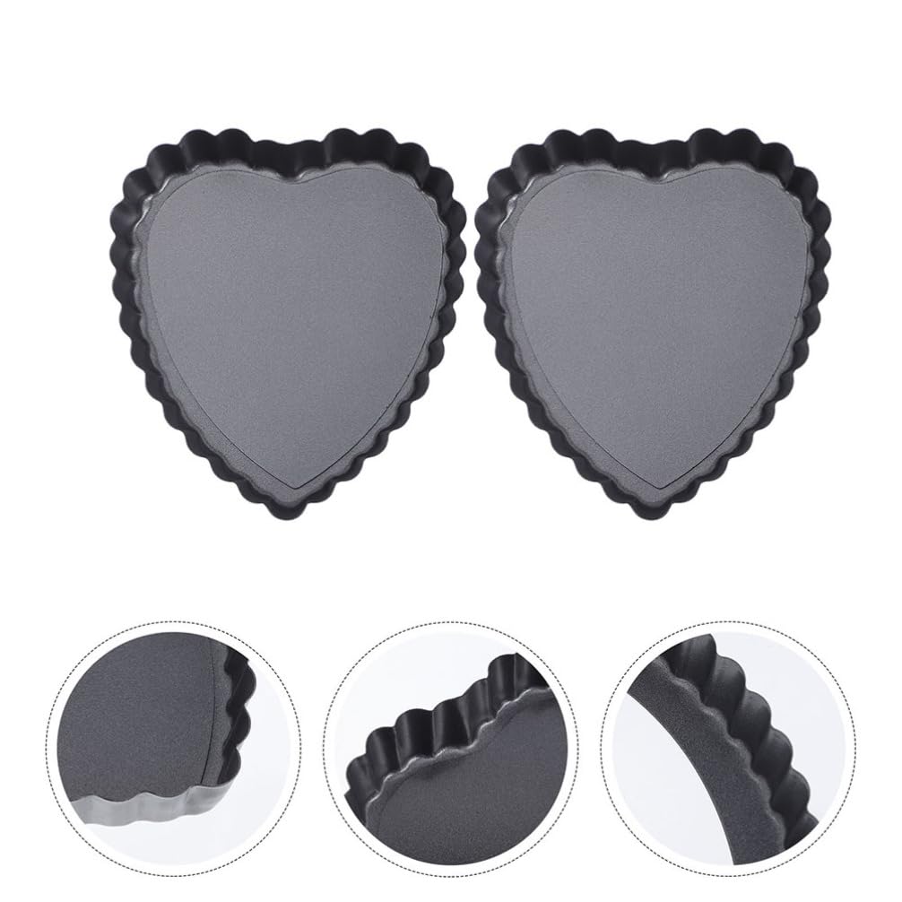 Set 6 Teglie per Crostatine Conductività Termica Eccellente a Forma di Cuore in Acciaio al Carbonio Nero, Bordo Elegante Ondulato, Facile da Pulire per Dolci e Occasioni Speciali