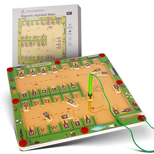 Magnetic Alphabet Maze Board - Portable & Educational Wooden Letter Puzzle Game, Interactive Fun for Toddlers Ages 3 4 5 6, Montessori Car Toys for Kids, Fine Motor Skills, Boys & Girls, Birthday Gift