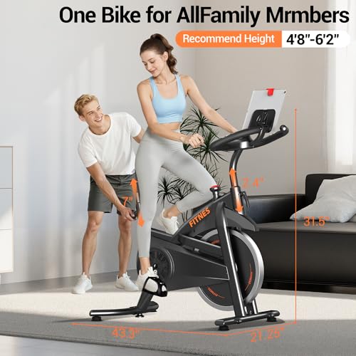 Image of UMAY Exercise Bike,Brake Pad Stationary Bike for Home with 0-100 Resistance & App, Silent Belt Drive Stationary Workout Bike for Home with Comfort Seat, Low Noise Indoor Cycling Bike with Heart Rate / Tablet & Bottle Holder, 300 LBS Capacity