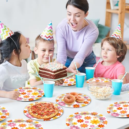 Image of Qyeahkj 48 PCS Groovy Paper Plates 7 Inch Daisy Groovy Party Plates Daisy Flower Disposable Dessert Dinnerware Set Elegant Boho Flower Party Supplies for Birthday Baby Shower Wedding Tea Party