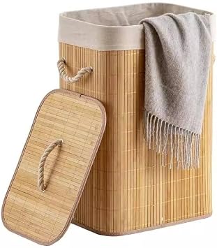 Deconox Handmade Wicker Folding Laundry Basket Rectangular 72 Liter (40cm*30cm*61cm), Laundry Made of Natural Material, Bamboo Dirty Laundry Basket