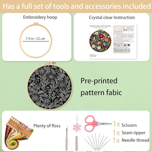 Image of Ohcol Embroidery Kit Beginners Cross Stitch Needlepoint Kits for Adults Needle Point Kits with Hummingbird & Hoop