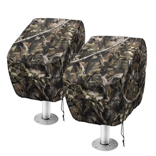 Rarucativ Camouflage Boat Folding Seat Cover 2 Pack Foldable UV Resistant Captains Chair Boat Seat Cover Dustproof Chair Protective Covers with Drawstring Hem 23W x 21D x 24H Inch
