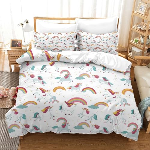 Housse de couette licorne respirante et hypoallergénique en microfibre douce 3D