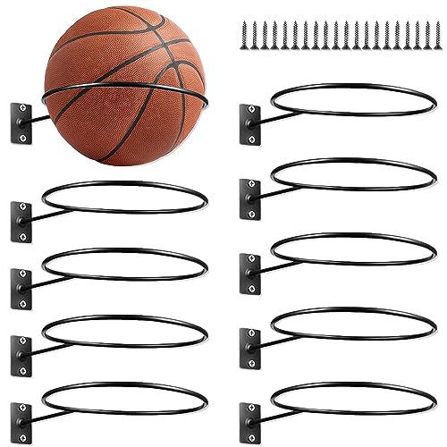 mizikuu Supporti da Parete per Pallacanestro, 10 Pezzi Supporto per Pallone da Calcio con 20 Viti Universale Supporti da Parete per Pallone in Metallo per Pallacanestro, Calcio, Pallavolo, Rugby, Nero