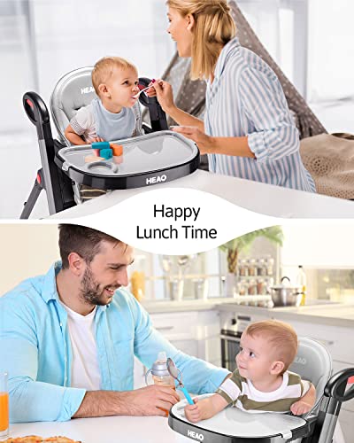 Heao 4-In-1 High Chair For Babies & Toddlers, Foldable Highchair With 7 Different Heights,5 Reclining Seat Position And 3-Setting Footrest, Detachable Trays & Seat Cushion, 4 Wheels With Locks #TOP6