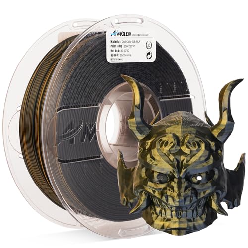 Image of AMOLEN Silk PLA 3D Printer Filament, Dual Color Black Gold PLA 1.75mm, Shiny Color Change Filament 3D Printing PLA Filament for Most FDM 3D Printer, 1kg Spool(2.2lbs)