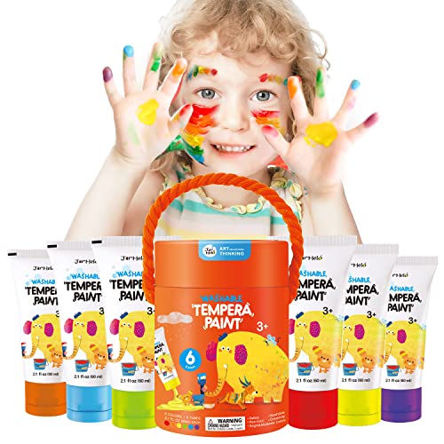 Jar Melo Washable Tempera Paint For Toddlers 3 4 5 6 7 8+ Age Activity, 6 Color 2.1Fl Oz Non Toxic Kids Paint For Finger Painting School Classroom Art Supplies Craft Projects Birthday Christmas Gift #TOP28