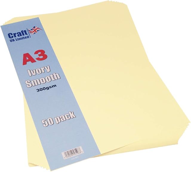 Craft UK 2011 A3 300gsm Smooth Card pack - Ivory (pack of 50 sheets)