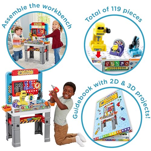 VTech My Busy Workbench, Interactive Toddler Toy, Pretend Play Tools, 100+ Pieces, Lights, Music & Sounds, Kids Gifts 3, 4, 5 + Years, English Version