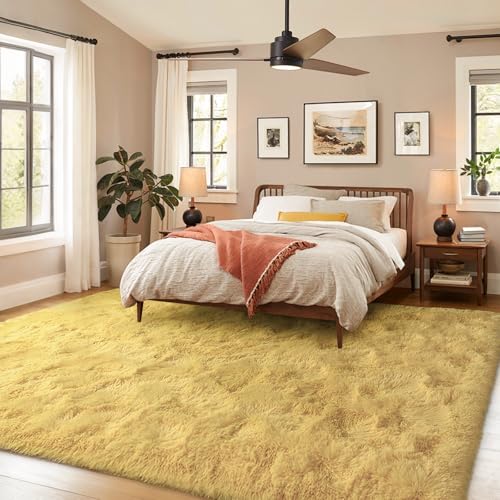 8x10 Area Rugs for Living Room Shag Fluffy Rug Bedroom Plush Carpet Non Slip for Nursery Kids PlayRoom Home Decor Aesthetic,Light Yellow