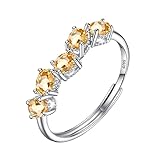 WLLDDDIU Anillo de Media Eternidad de Plata con Piedras Preciosas Naturales de Amatista, Citrino, Topacio, Peridoto y Rubí para Mujer, Piedra de Nacimiento, Aniversario, Boda, Compromiso, Citrino.