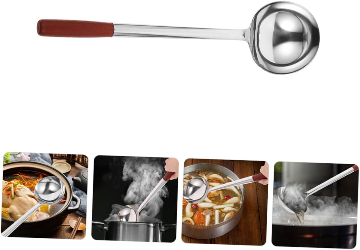 COLLBATH Ergonomic Stainless Steel Cooking Spoon Handle Versatile for Frying Soup Serving Kitchen Tool