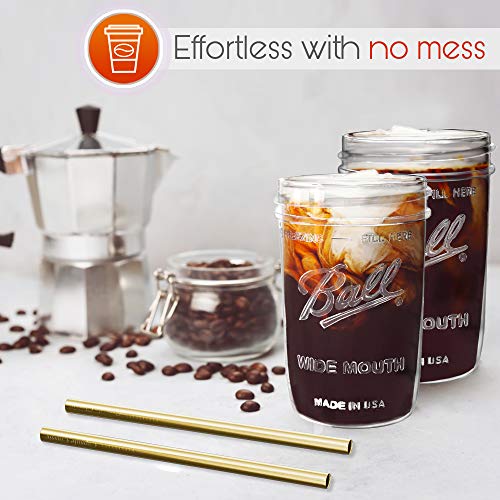 Reusable Wide Mouth Smoothie Cups Boba Tea Cups Bubble Tea Cups With Lids And Gold Straws Mason Jars Glass Cups (2-Pack, 16 Oz Mason Jars) Brand Capsule Classic #TOP4