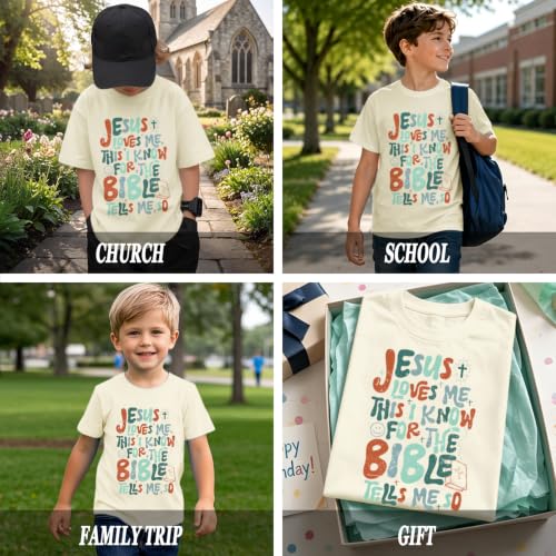 Image of Christian Shirts for Boys Kids Jesus Loves You Bible Verse God T Shirts Religious Faith Cute Graphic Tees Casual Tops