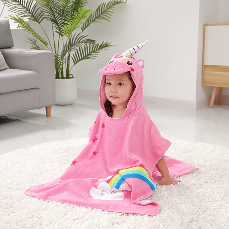 Image of LOLANTA Toddler Towels Hooded Towel Girls Cotton Swim Towel Poncho Cute Soft Bath Beach Toddler Towels (Unicorn, 4-6)