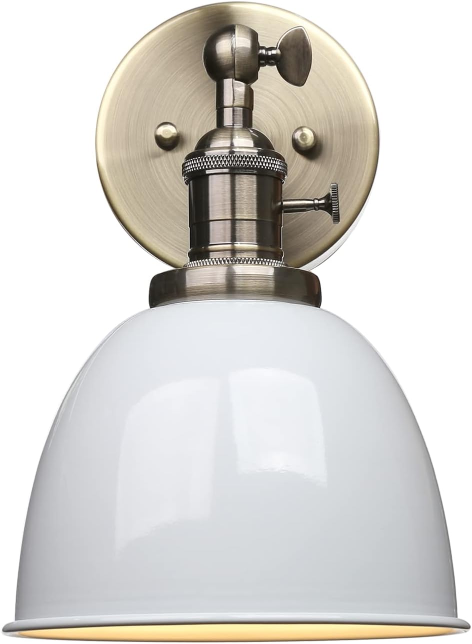 PERMO 6.3-Inch Metal Dome Shade Industrial Wall Sconce Lighting Fixture (White)