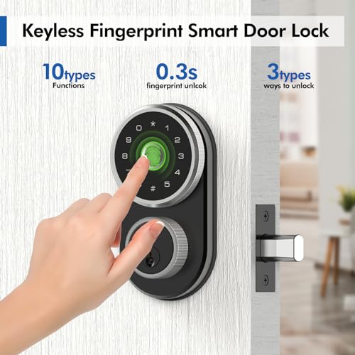 Smart Lock Fingerprint Deadbolt Lock Keyless Entry Door Locks with Fingerprint ID and Keypad Auto Lock, Electronic Digital Deadbolt with Fobs (White) - Image 3