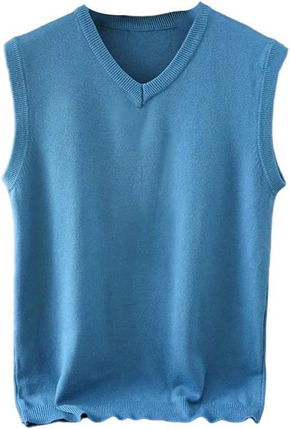 Men's Knitting Cashmere Wool Blend Vest V-Collar Loose Solid Color Vest Soft Keep Warm Sleeveless Sweater