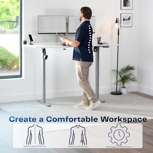 Image of VIVO White Dry Erase 71 x 30 in Standing Desk, DESK-KIT-1G7WE | Electric, Holds 220 lbs, Sit Stand, Height Adjustable Whiteboard Table, Extra Deep Top, 1B Series, Gray Frame